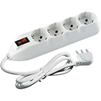 BTicino 3680DB Regleta Poker 4 Tomas Universales e Interruptor Luminoso- 3500 W- 250 V- Blanco